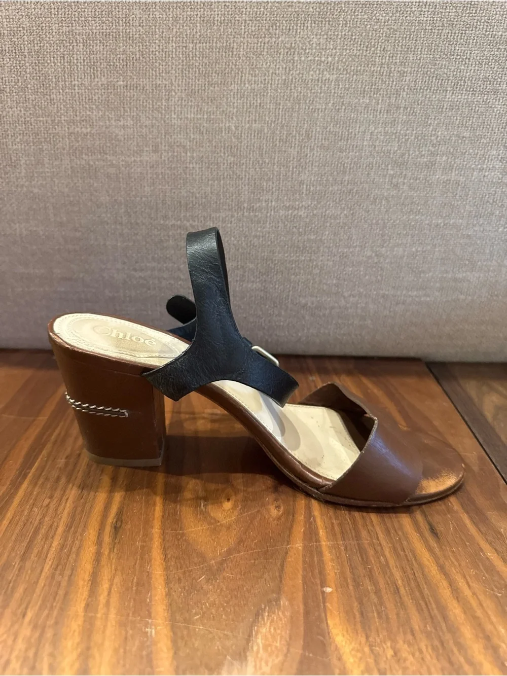 Chloe Two Tone Block Heel Ankle Strap Sandals 37 - Picture 6 of 7